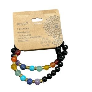 Henna 7 Chakra Multicolor Beaded Bracelet Set with Black Accent Beads